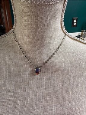 Sterling Silver Teardrop Pendant Necklace with Multicolor Stone by B. Rios